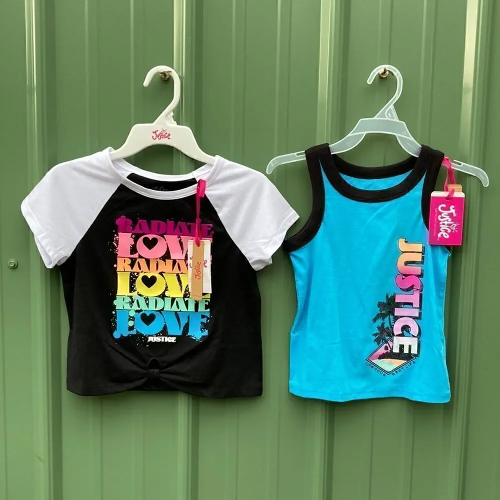 Justice Girls Lightweight Knot Front Shirt & Tank Top 2-Count Size XS 4/5